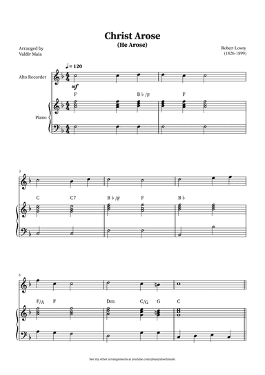 Christ Arose (He Arose) - Alto Recorder and Piano (with chords)