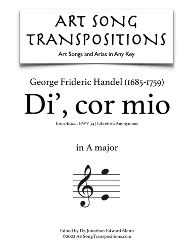 HANDEL: Di’, cor mio (transposed to A major)