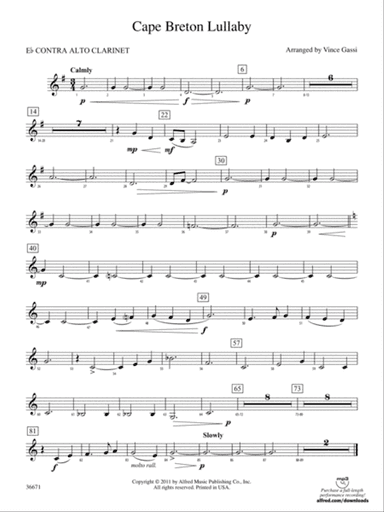 Cape Breton Lullaby: (wp) E-flat Contrabass Clarinet