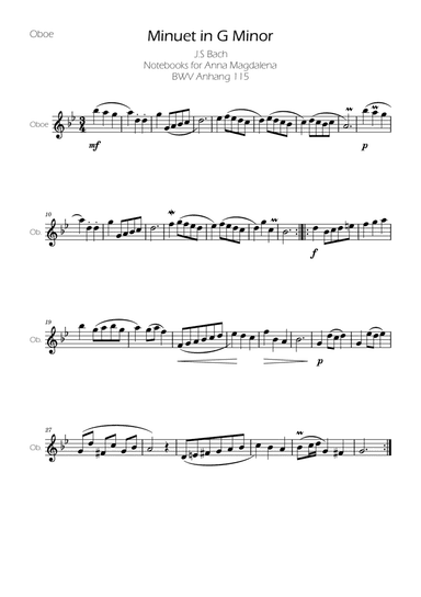 Minuet in G minor BWV Anh. 115 - Bach - Oboe
