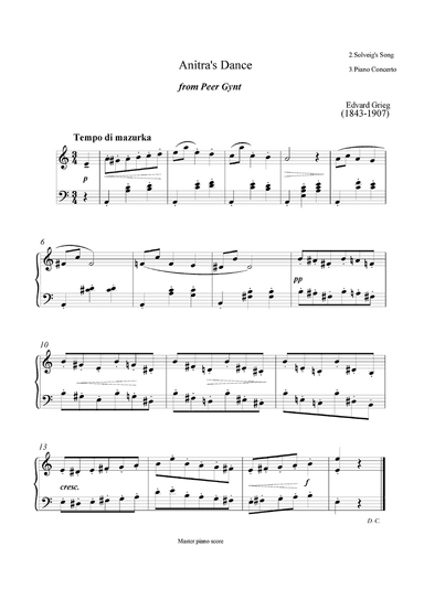 Grieg - 3 Songs (Easy piano arrangement) Solveig's Song,Anitra's Dance,Piano Concerto