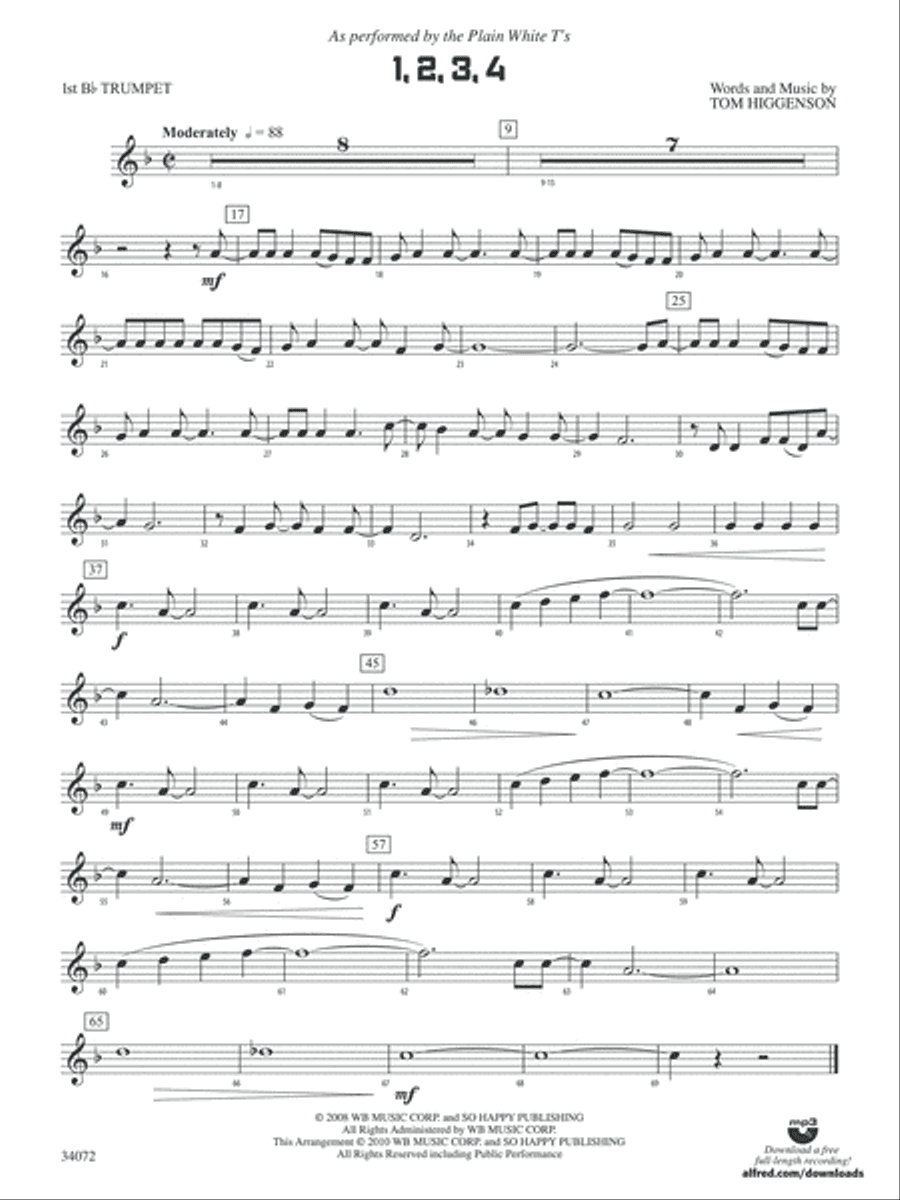 1, 2, 3, 4: 1st B-flat Trumpet