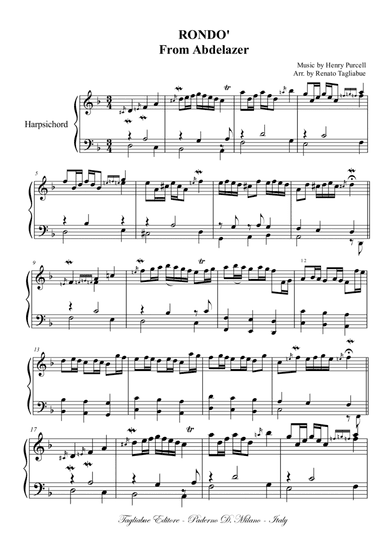 H. Purcell. Rondo' from Abdelazer. Arr. for Harpschord