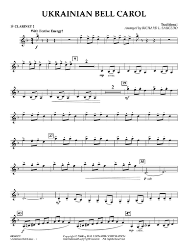 Ukrainian Bell Carol (arr. Richard L. Saucedo) - Bb Clarinet 2