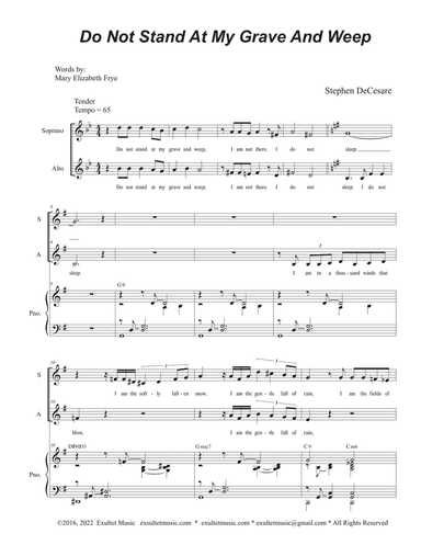 Do Not Stand At My Grave And Weep (Duet for Soprano and Alto solo)