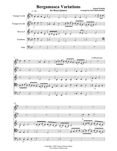 Bergamasca Variations for Brass Quintet