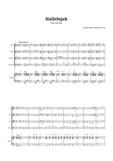 Hallelujah by Handel for Woodwind Quartet and Piano