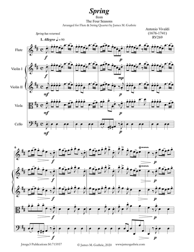 Vivaldi: Spring from the Four Seasons for Flute & String Quartet