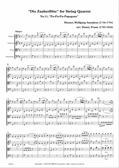 "Die Zauberflöte" for String Quartet, No.15, "Pa-Pa-Pa-Papageno"