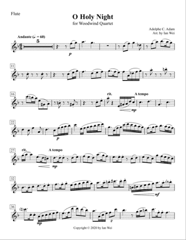 O Holy Night for Woodwind Quartet