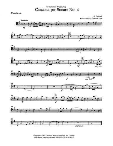 Canzona Per Sonare No. 4 - Trombone (B.C.)