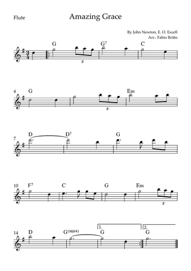 Amazing Grace for Flute Solo with Chords