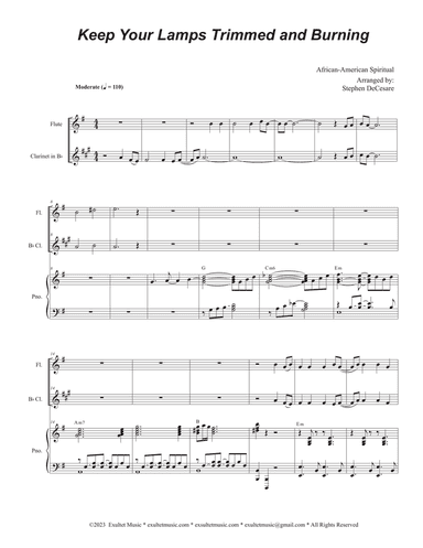 Keep Your Lamps Trimmed And Burning (Duet for Flute and Bb-Clarinet)