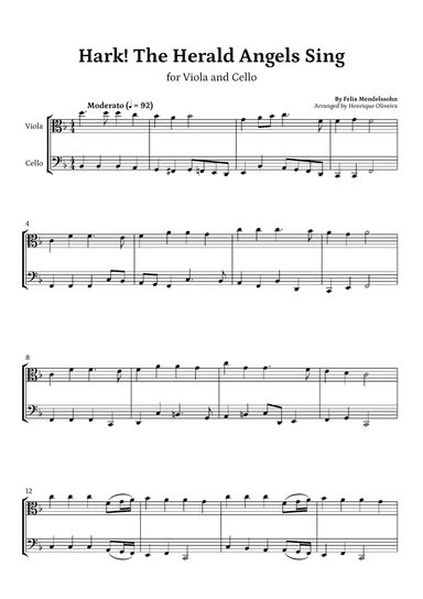Hark! The Herald Angels Sing (Viola and Cello) - Beginner Level