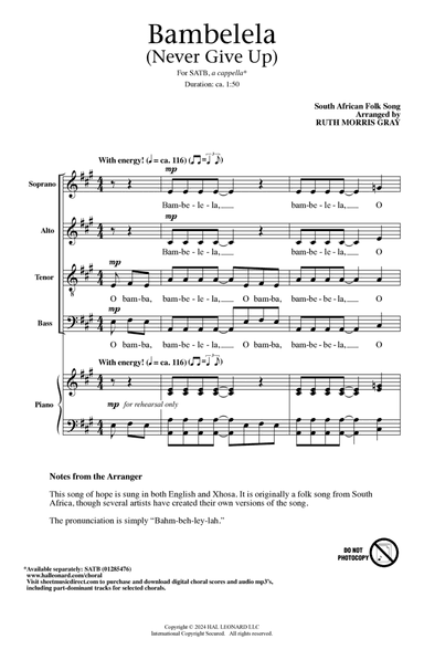 Bambelela (Never Give Up) (arr. Ruth Morris Gray)