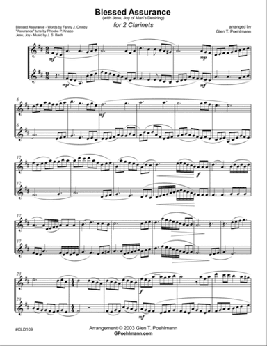 BLESSED ASSURANCE & JESUS JOY OF MAN'S DESIRING - CLARINET DUET (unaccompanied)