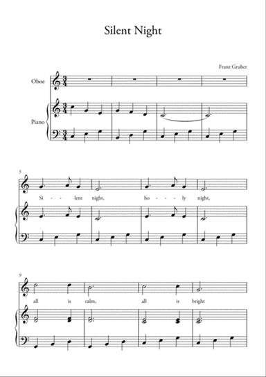 Silent Night for Piano and Oboe – easy