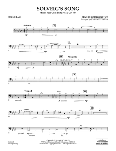 Solveig's Song (from Peer Gynt Suite No. 2) (arr. Johnny Vinson) - String Bass