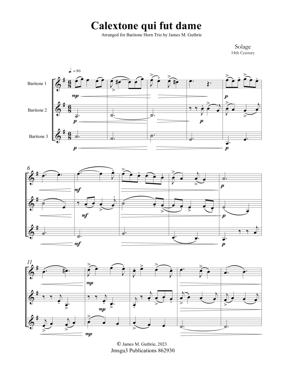 Solage: Calextone qui fut dame for Baritone Horn Trio