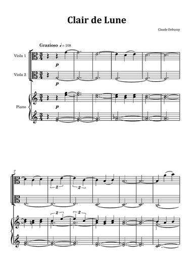 Clair de Lune by Debussy - Viola Duet with Piano