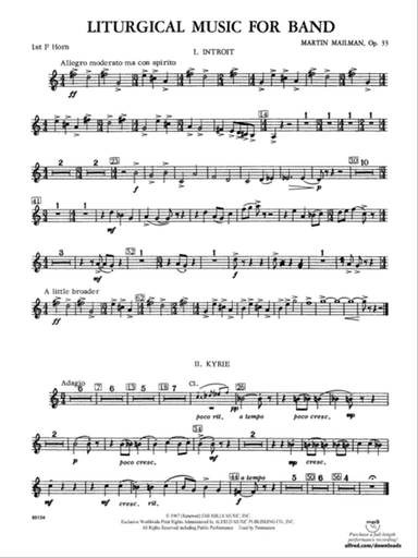Liturgical Music for Band, Op. 33: 1st F Horn