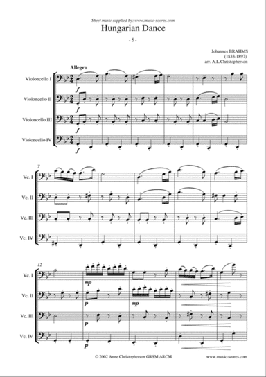 Hungarian Dance No.5 - Cello Quartet