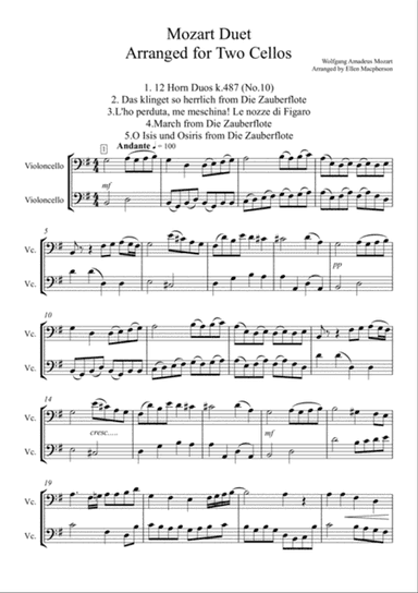 Mozart Duet arranged for Cello Duet