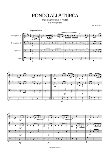 Rondo Alla Turca (Turkish March) | Brass Quartet Sheet Music