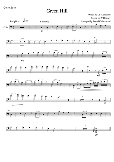 Green Hill - Cello solo with piano accompaniment