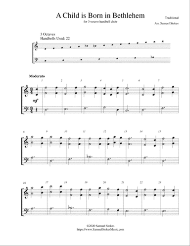 A Child is Born in Bethlehem (Puer Natus in Bethlehem) - for 3-octave handbell choir