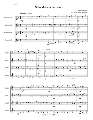 Nolo mortem peccatoris (I do not wish a sinner to die) for 4 clarinets