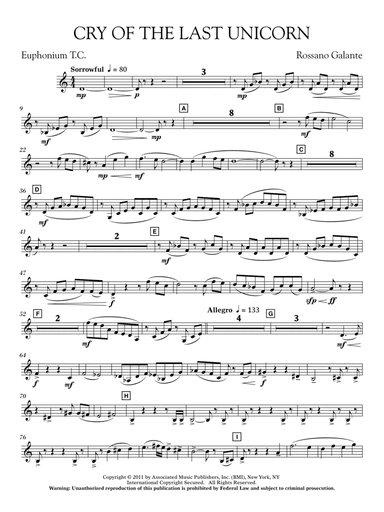Cry Of The Last Unicorn - Euphonium in Treble Clef