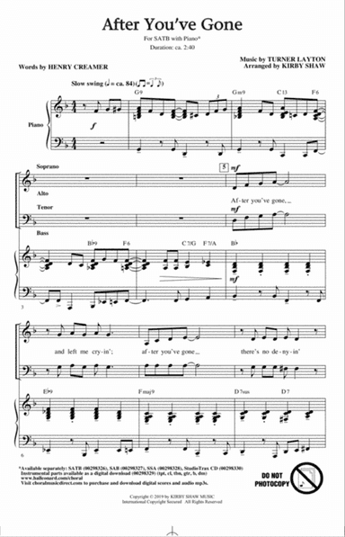 After You've Gone (from One Mo' Time) (arr. Kirby Shaw)