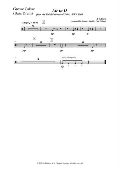 Johann Sebastian Bach/Wehage, Air in D from the Third orchestral suite, BWV 1068 arranged for concer