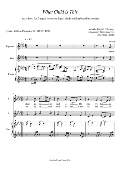 What Child is This, for SA, and piano, F minor