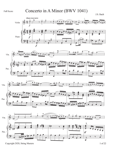 Bach, Concerto in A minor, BWV 1041, Violin & Piano