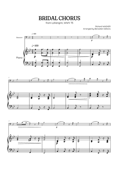 Wagner • Here Comes the Bride (Bridal Chorus) from Lohengrin | bassoon & piano sheet music