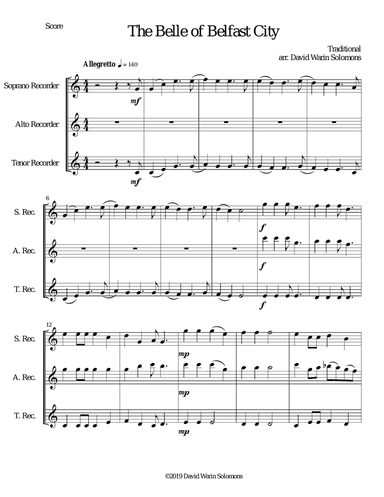 The Belle of Belfast city (I'll tell my ma) for recorder trio (soprano, alto, tenor)