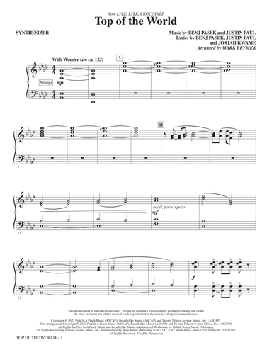 Top Of The World (from Lyle, Lyle, Crocodile) (arr. Mark Brymer) - Synthesizer