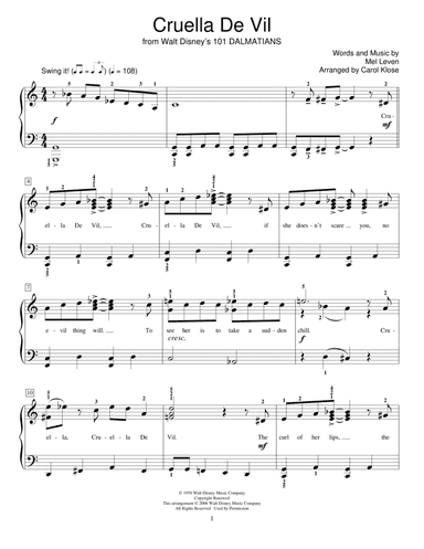 Cruella De Vil (from 101 Dalmations) (arr. Carol Klose)
