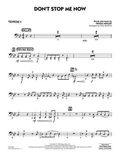 Don't Stop Me Now (arr. Paul Murtha) - Trombone 4