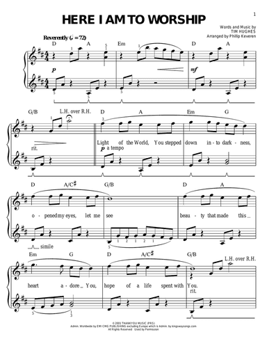 Here I Am To Worship (arr. Phillip Keveren)