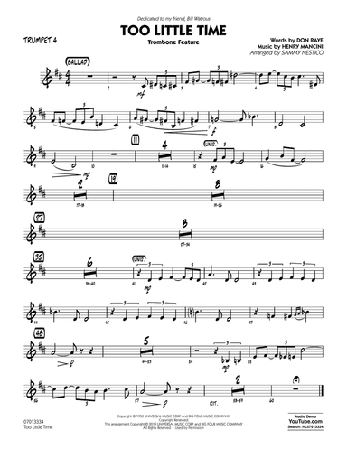 Too Little Time (arr. Sammy Nestico) - Conductor Score (Full Score) - Trumpet 4