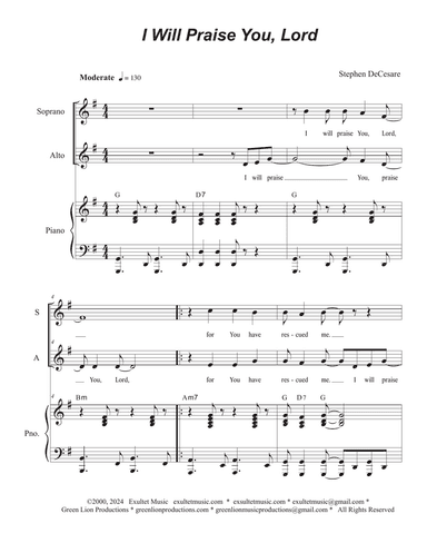 I Will Praise You, Lord (2-part choir - (SA)