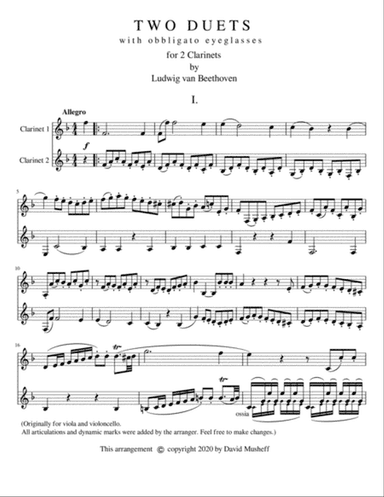 Two Duets with Obbligato Eyeglasses for 2 Clarinets