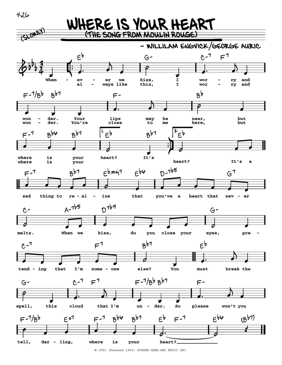 Where Is Your Heart (The Song From Moulin Rouge) (Low Voice)