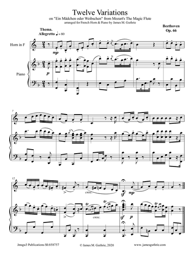 Beethoven: 12 Variations Op. 66 for French Horn & Piano