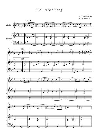 Old French Song, Peter Ilyich Tchaikovsky, For Violin & Piano