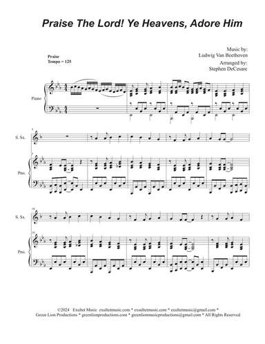Praise The Lord! Ye Heavens, Adore Him (Soprano Saxophone and Piano)