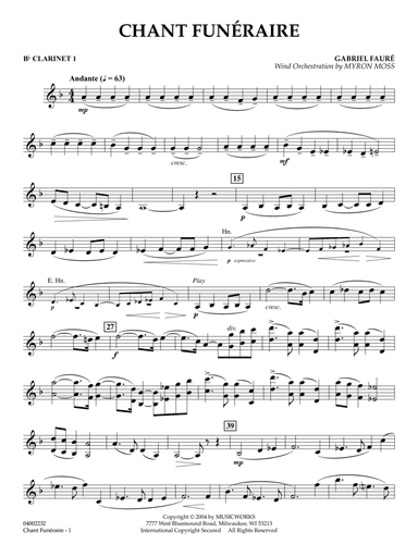 Chant Funeraire (arr. Myron Moss) - Bb Clarinet 1